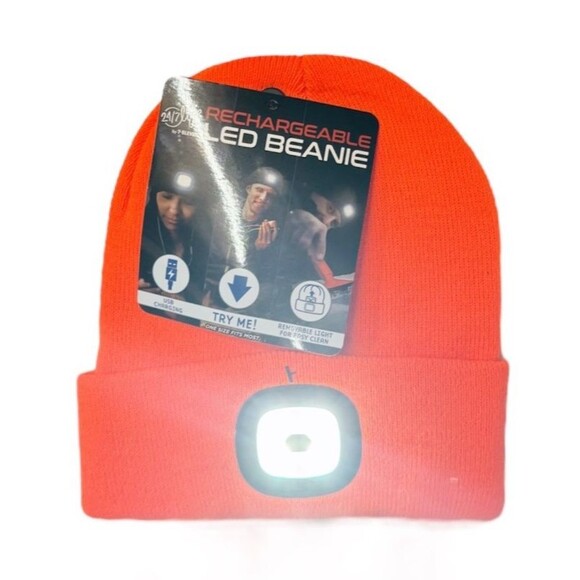 24/7 Life by 7-Eleven Rechargeable LED Beanie Hat USB Light 3 Modes Orange NWT - Picture 2 of 2